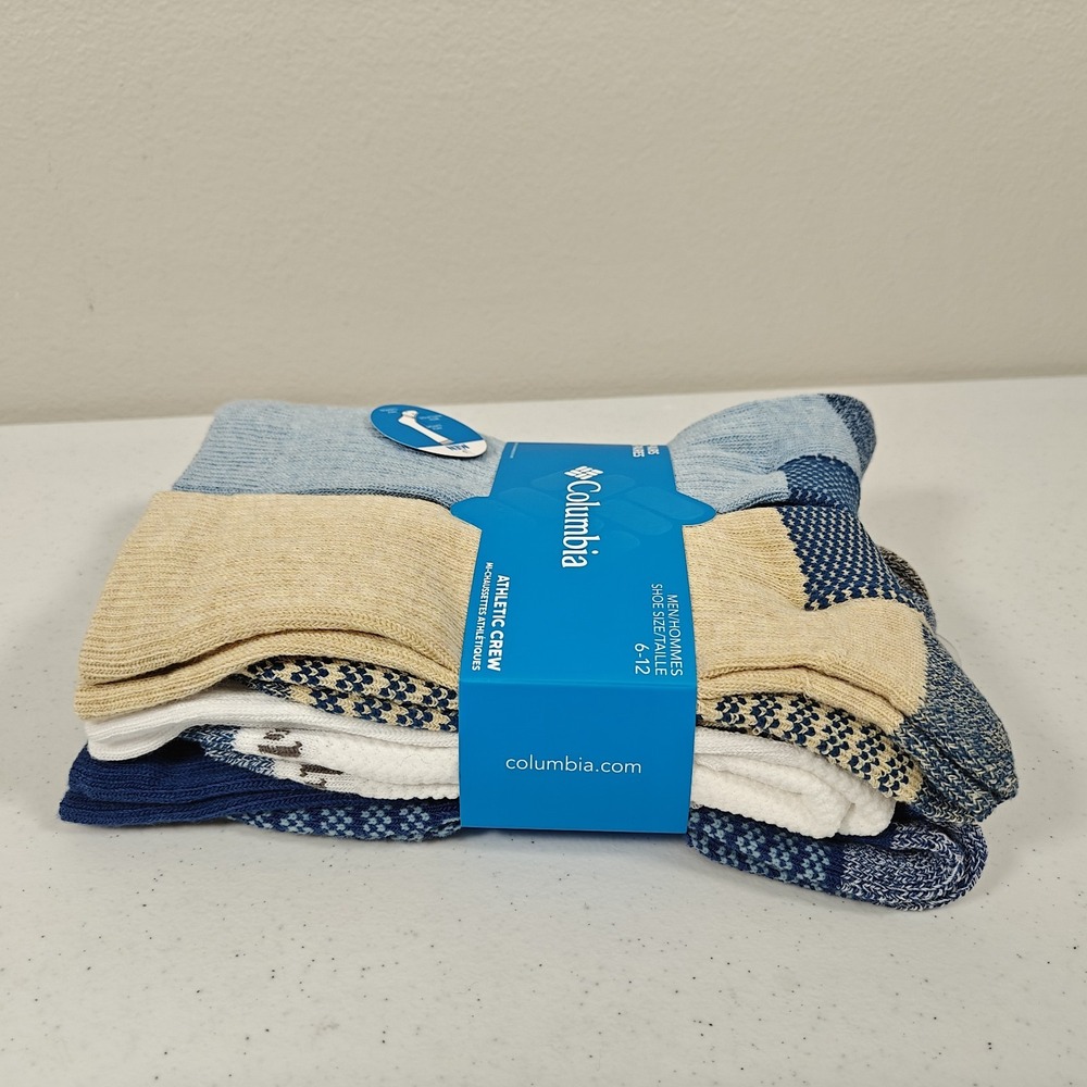 Columbia Athletic Crew Socks 6 Pairs Multicolor Mens Size 6-12 Blue Tan White - Picture 3 of 9